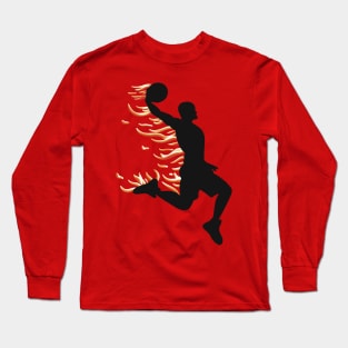 Basketball Player Dunking On Fire Black/Red Long Sleeve T-Shirt